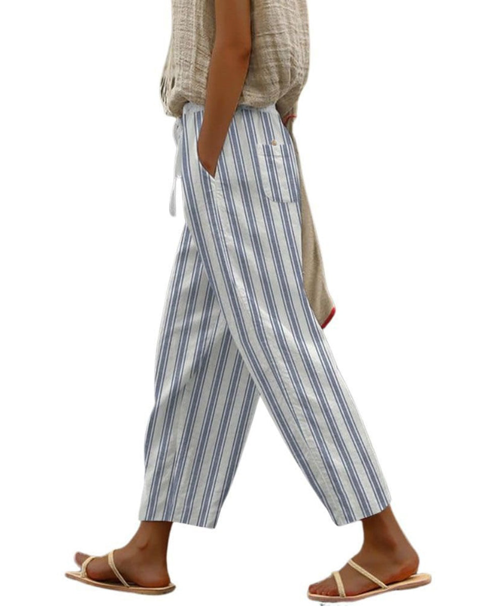 Chouyatou Women's Vintage Floral Print High Elastic Waist Wide Leg Capri Beach Palazzo Pants with Pockets