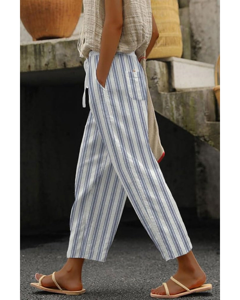 Chouyatou Women's Vintage Floral Print High Elastic Waist Wide Leg Capri Beach Palazzo Pants with Pockets