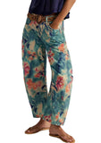 chouyatou Women Boyfriend Baggy Barrel Jeans Floral Print Denim Ankle Pants Wide Leg Mid Rise Jeans Sweatpants Y2k Patchwork
