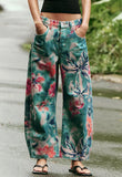 chouyatou Women Boyfriend Baggy Barrel Jeans Floral Print Denim Ankle Pants Wide Leg Mid Rise Jeans Sweatpants Y2k Patchwork