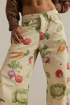 Chouyatou Women Boyfriend Baggy Barrel Jeans Floral Print Denim Ankle Pants Wide Leg Mid Rise Jeans Sweatpants Y2k Patchwork