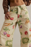 chouyatou Women Boyfriend Baggy Barrel Jeans Floral Print Denim Ankle Pants Wide Leg Mid Rise Jeans Sweatpants Y2k Patchwork