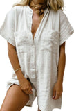 Chouyatou Women Summer Shorts Romper Button Down Wide Leg Cotton Linen Shortalls Jumpsuit