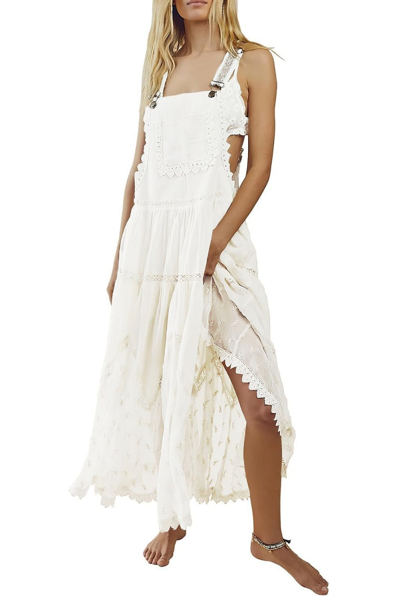 Chouyatou Women's Laced Embroidered Tulle Bib Dress Casual Loose Adjus CHOUYATOU Chouyatou Women's Laced Embroidered Tulle Bib Dress Casual Loose Adjus CHOUYATOU