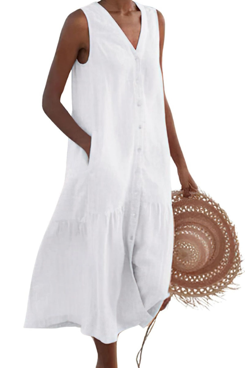 Chouyatou Women's Summer Sleeveless Button Down Cotton Tank Dress Loos CHOUYATOU Chouyatou Women's Summer Sleeveless Button Down Cotton Tank Dress Loos CHOUYATOU