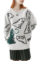 Chouyatou Women's Dinosaur Graphic Sweaters Cartoon Kwaii Knit Crewneck Long Sleeve Oversized Pullover Jumpers