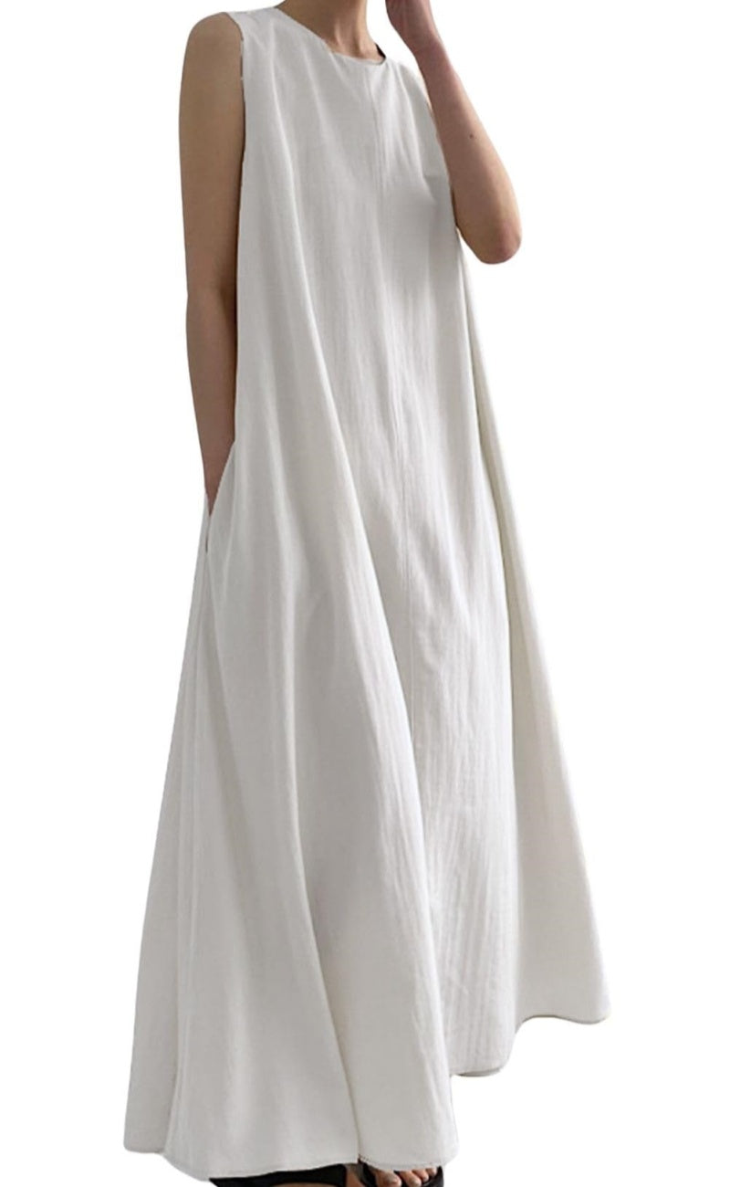 Chouyatou Women Casual Cotton Linen Sleeveless Maxi Dress Ruffle Shift Dress Flowy Beach Summer Long Tank Dress