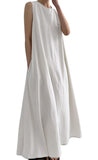 Chouyatou Women Casual Cotton Linen Sleeveless Maxi Dress Ruffle Shift Dress Flowy Beach Summer Long Tank Dress