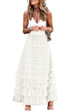 Chouyatou Women's Ruffled Tiered Tutu Tulle Skirt Stretchy A-line Prom Party Long Skirt