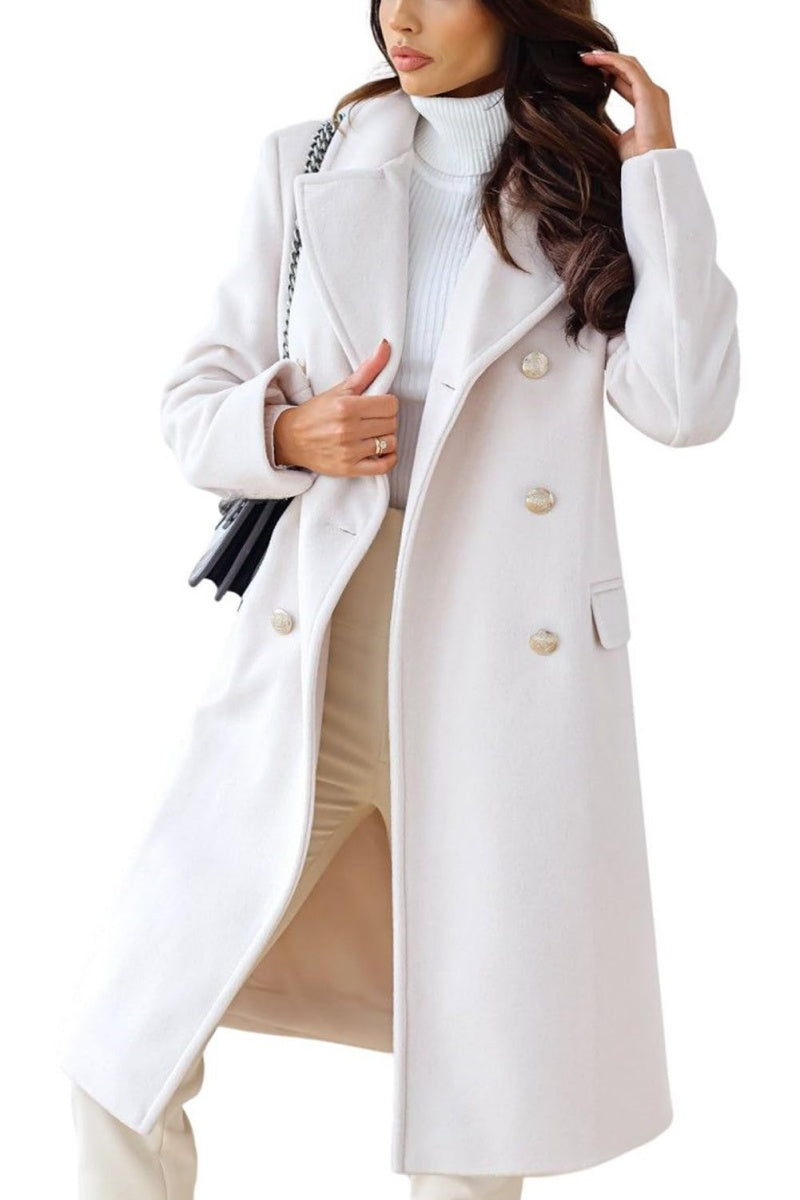 Chouyatou Women's Winter Jacket Double-Breasted Wool Blend Warm Long Trench Coat