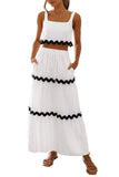 Chouyatou Women's Summer 2 Piece Beach Outfit Casual Sleeveless Cropped Tank Top High Waisted Maxi Skirt Set