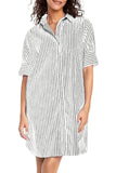 Chouyatou Women's Summer Casual Stripe Shirt Dress Button Down Loose Fit Holiday Mini Shift Dress