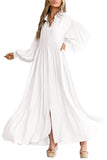 Chouyatou Women's Casual Long Sleeve Button Down Shirt Dress Elegant Pleated Flowy Swing Maxi Dress