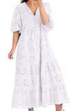 Chouyatou Women's Summer Loose Floral Lace Eyelet Dress Boho Casual Notch Neck Maxi Tunic Beach Dress