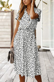 Chouyatou Women's Summer Boho Polka Dot Print Ruffle High Waist Swing Midi Dress