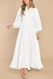 Chouyatou Women's Casual Long Sleeve Button Down Shirt Dress Elegant Pleated Flowy Swing Maxi Dress