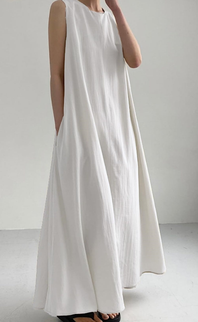 Chouyatou Women Casual Cotton Linen Sleeveless Maxi Dress Ruffle Shift Dress Flowy Beach Summer Long Tank Dress