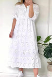 Chouyatou Women's Summer Loose Floral Lace Eyelet Dress Boho Casual Notch Neck Maxi Tunic Beach Dress