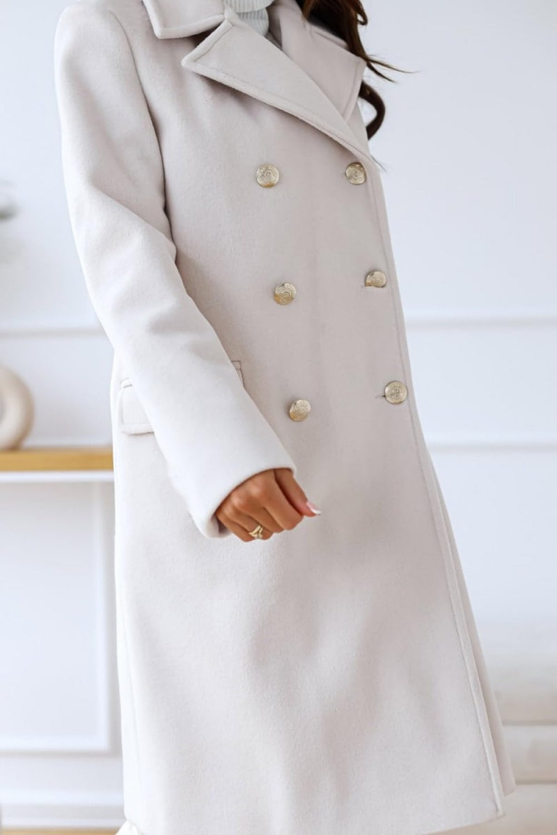 Chouyatou Women's Winter Jacket Double-Breasted Wool Blend Warm Long Trench Coat