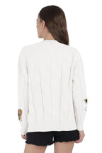 Chouyatou Women's Cable Knit Long Sleeve Open Front Cardigan Sheep V-Neck Button Down Embroidery Wool Blend Sweater Coat Outwear