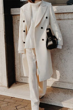 Chouyatou Women's Double Breasted Wool Coat Notched Lapel Collar Winter Pea Coat Overcoat Long Jackets