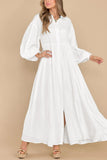 Chouyatou Women's Casual Long Sleeve Button Down Shirt Dress Elegant Pleated Flowy Swing Maxi Dress