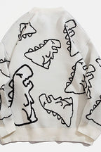 Chouyatou Women's Dinosaur Graphic Sweaters Cartoon Kwaii Knit Crewneck Long Sleeve Oversized Pullover Jumpers