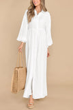 Chouyatou Women's Casual Long Sleeve Button Down Shirt Dress Elegant Pleated Flowy Swing Maxi Dress