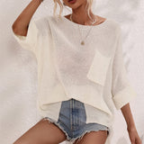 Chouyatou Women's Spring Oversized Short Sleeve Crochet Sweater Top Beach Summer T-Shirt