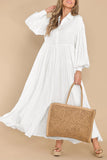 Chouyatou Women's Casual Long Sleeve Button Down Shirt Dress Elegant Pleated Flowy Swing Maxi Dress