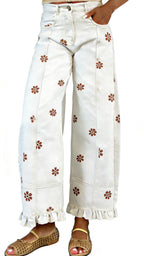 Chouyatou Barrel Jeans Women Floral Print Wide Leg Jeans Y2k Patchwork Baggy Boyfriend Denim Pants