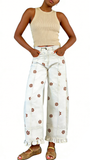 CHOUYATOU Barrel Jeans Women 2026 Floral Print Wide Leg Jeans Y2k Patchwork Baggy Boyfriend Denim Pants