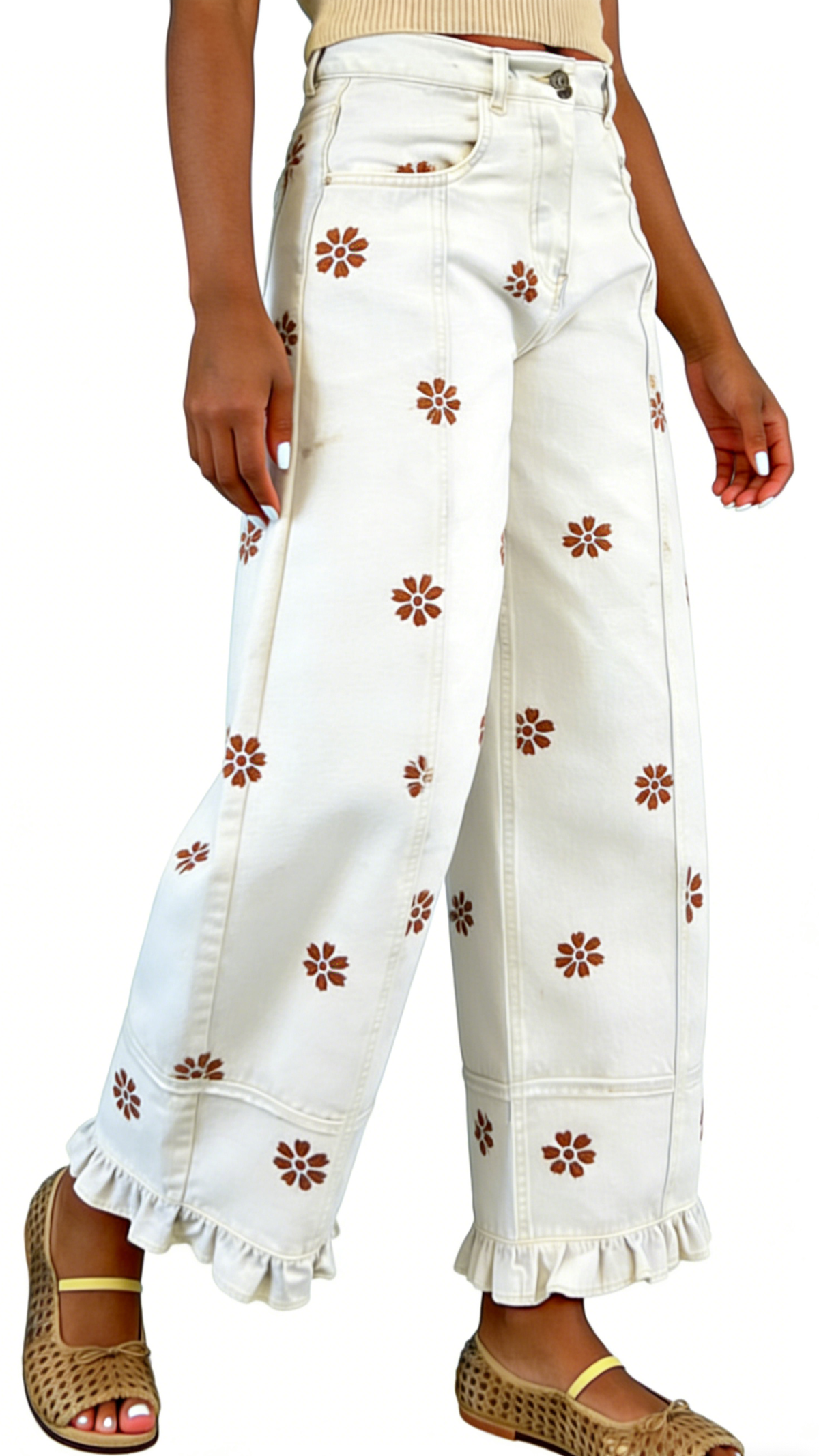 Chouyatou Barrel Jeans Women Floral Print Wide Leg Jeans Y2k Patchwork Baggy Boyfriend Denim Pants