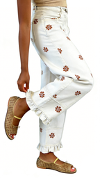 Chouyatou Barrel Jeans Women Floral Print Wide Leg Jeans Y2k Patchwork Baggy Boyfriend Denim Pants