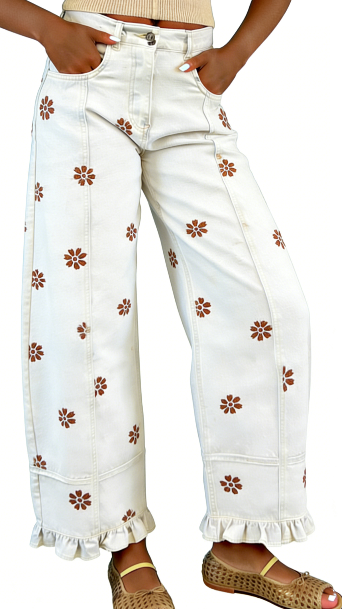 Chouyatou Barrel Jeans Women Floral Print Wide Leg Jeans Y2k Patchwork Baggy Boyfriend Denim Pants