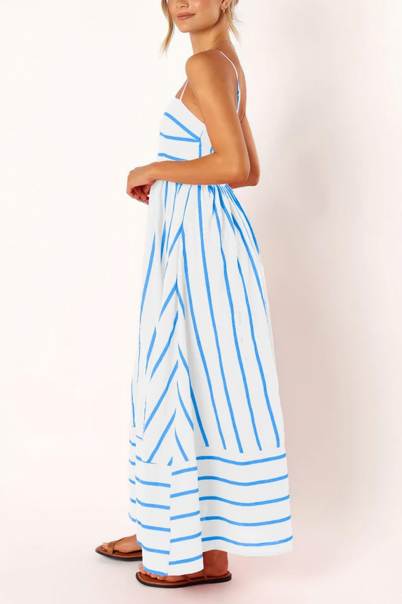 Chouyatou Women's Striped Back Smocked Maxi Dress Sexy Spaghetti Strap CHOUYATOU Chouyatou Women's Striped Back Smocked Maxi Dress Sexy Spaghetti Strap CHOUYATOU