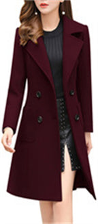 Chouyatou Women Elegant Notched Collar Double Breasted Wool Blend Over Coat