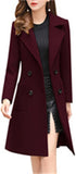 Chouyatou Women Elegant Notched Collar Double Breasted Wool Blend Over Coat
