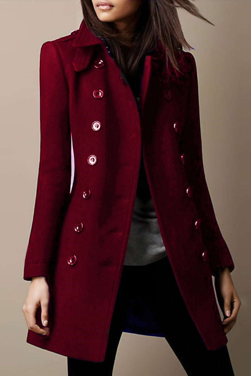 Chouyatou Women's Winter Double Breasted Wool Coat Elegant Collared Wool Blend Trench Pea Coat