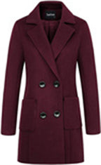 Chouyatou Women Elegant Notched Collar Double Breasted Wool Blend Over Coat