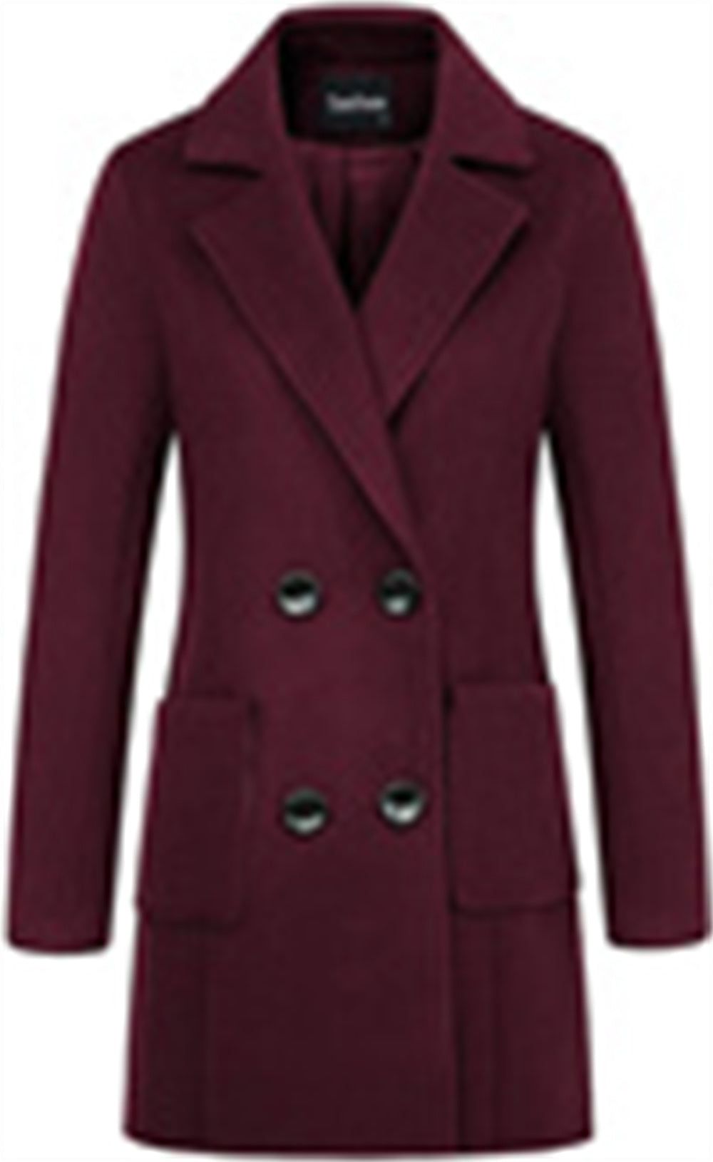 Chouyatou Women Elegant Notched Collar Double Breasted Wool Blend Over Coat