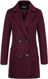 Chouyatou Women Elegant Notched Collar Double Breasted Wool Blend Over Coat