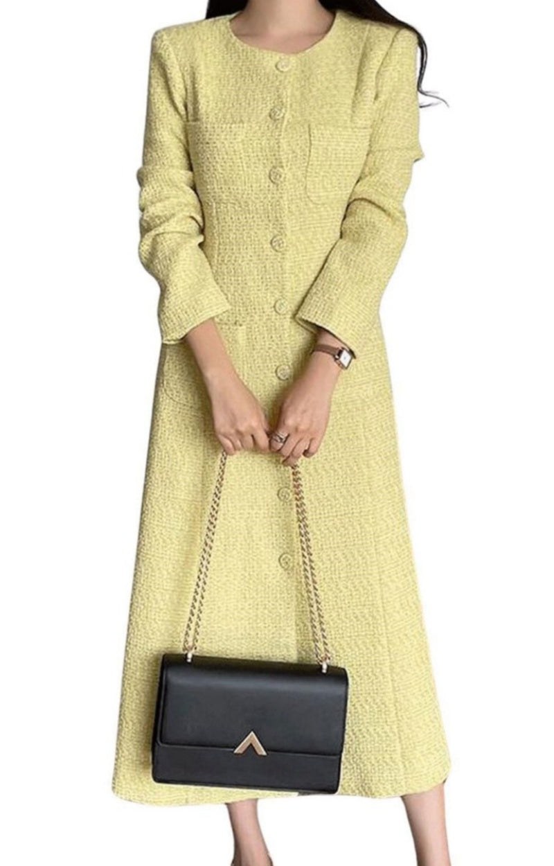 Chouyatou Women Tweed Dress Long Sleeve Single Breast Elegant Lady Lon – CHOUYATOU