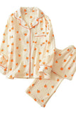 Chouyatou Womens Cotton Gauze Pajama Set Long Sleeve Button Up Shirt and Pants 2 Piece Cute Printed Pj Set