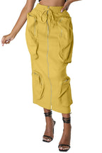 Chouyatou Women's Vintage 90s Drawstring Stretchy Zipper Muti-Pockets Pencil Long Cargo Skirt