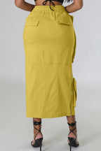 Chouyatou Women's Vintage 90s Drawstring Stretchy Zipper Muti-Pockets Pencil Long Cargo Skirt