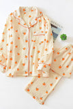 Chouyatou Womens Cotton Gauze Pajama Set Long Sleeve Button Up Shirt and Pants 2 Piece Cute Printed Pj Set