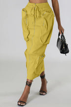 Chouyatou Women's Vintage 90s Drawstring Stretchy Zipper Muti-Pockets Pencil Long Cargo Skirt