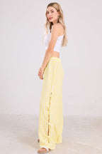 Chouyatou Womens Gingham Striped Wide Leg Pants Y2k Lounge Pants Lace Up Loose Trousers