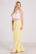 Chouyatou Womens Gingham Striped Wide Leg Pants Y2k Lounge Pants Lace Up Loose Trousers